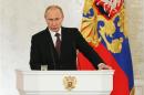 Russian President Putin addresses the Federal Assembly at the Kremlin in Moscow