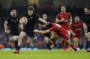 New Zealand's Beauden Barrett, left, fights off Wales' Leigh Halfpenny during their international rugby union match at the Millennium Stadium, Cardiff, Wales, Saturday, Nov. 22, 2014. (AP Photo/Andrew Matthews, PA Wire) UNITED KINGDOM OUT - NO SALES - NO ARCHIVES