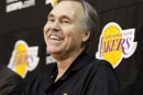 New Los Angeles Lakers head coach Mike D'Antoni smiles during a media conference after practice at the Lakers' training facility in El Segundo, California
