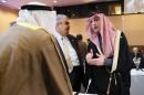 Saudi Foreign Minister Adel al-Jubeir (R) speaks with the Bahraini Foreign Minister Khalid bin Ahmed al-Khalifa (C) on January 15, 2017