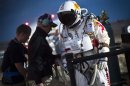 Pilot Felix Baumgartner of Austria walks to the capsule on the flight line during the second manned test flight for Red Bull Stratos in Roswell, New Mexico