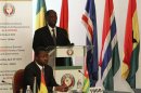 Ivory Coast's President Ouattara, chairman of the ECOWAS, speaks during an ECOWAS meeting to discuss on the Mali crisis and Guinea-Bissau's coup, in Abidjan
