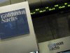 A Goldman Sachs sign is seen over their kiosk on the floor of the New York Stock Exchange