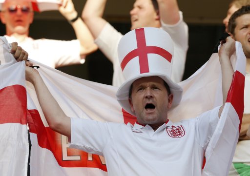 England's fan cheers before Group D Euro 2012 soccer match against France during their Euro 2012 soccer match at Donbass Arena in Donetsk