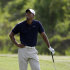 FILE - This May 12, 2011, file photo, shows Tiger Woods pause on the sixth fairway during the first round of The Players Championship golf tournament, from which he withdrew after nine holes, in Ponte Vedra Beach, Fla. Woods announced on his website Thursday, July 28, 2011, that he will return to golf next week at the Bridgestone Invitational, ending an 11-week break to heal injuries to his left leg. (AP Photo/Chris O'Meara, File)