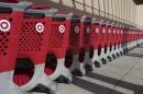 Merchandise baskets are lined up outside a Target department store in Palm Coast, Florida
