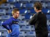 KRC Genk's coach Mario Been talks to Kevin De Bruyne during a team training session at Stamford Bridge in London