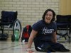 In this Monday, March 19, 2012 photo Martine Wright, a former marketing manager, who lost both legs in the July 7, 2005 London subway bombings that killed 52 commuters, works out in a gym with the Great Britain sitting volleyball team, in a London's gym. Despite being one of the more high profile survivors of the attacks and becoming an unflinching ambassador for the sport, Wright, 39, will not get a free pass for the Paralympics team. She must earn her place like any of the other players for the team that will compete in London's Paralympics, which take place from Aug. 29 until Sept. 9, 2012.  (AP Photo/Lefteris Pitarakis)