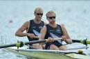 New Zealand's Eric Murray (R) and Hamish Bond compete in the men's pair rowing event