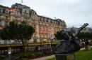 The statue of the singer BB King in front of the Montreux-Palace, the hotel that will host the "Geneva II" peace conference, on January 20, 2014