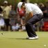 Jason Day, of Australia, reacts after missing a birdie putt on ninth green during the first round of the RBC Heritage golf tournament in Hilton Head Island, S.C., Thursday, April 18, 2013. (AP Photo/Stephen Morton)