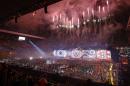 Fireworks explode overhead during the opening ceremony for the Commonwealth Games 2014 in Glasgow, Scotland, Wednesday July 23, 2014. (AP Photo/Kirsty Wigglesworth)