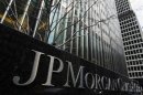A sign stands in front of the JPMorgan Chase & Co bank headquarters building in New York