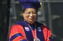 FILE - In this May 21, 2005 file photo, Rensselaer Polytechnic Institute President Shirley Ann Jackson is shown during commencement excercises in Troy, N.Y. Three dozen college presidents at private colleges and universities made more than a $1 million dollars in 2012, with the highest earner bringing home $7.1 million in compensation, according to a survey of the 500 private schools with the largest endowments. The highest earner was Shirley Ann Jackson at Rensselaer Polytechnic Institute. Her compensation included a pay out of nearly $5.9 million that had been set aside over a decade as a retention incentive, according to the Chronicle of Higher Education's report released Sunday. (AP Photo/Tim Roske)