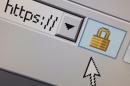 A lock icon, signifying an encrypted Internet connection, is seen on an Internet Explorer browser in Paris