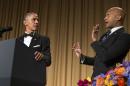 President Barack Obama, left, brings out actor Keegan-Michael Key from Key & Peele to play the part of "Luther, President Obama's anger translator" during his remarks at the White House Correspondents' Association dinner at the Washington Hilton on Saturday, April 25, 2015, in Washington. (AP Photo/Evan Vucci)
