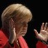 German Chancellor Merkel gestures during a election campaign in the western town of Soest