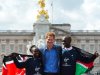 Prince Harry with London Marathon male and female winners Mary Keitany (left), and Wilson Kipsang (right), both of Kenya
