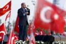 Turkey's President Erdogan makes his speech during a rally against recent Kurdish militant attacks on Turkish security forces in Istanbul
