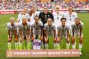 Starters of the United States pose on the field prior to a game between the United States and Canada during the Championship final of the 2016 CONCACAF Women's Olympic Qualifying on February 21, 2016 in Houston, Texas