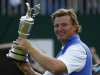 Ernie Els of South Africa holds the Claret Jug after winning the British Open golf championship at Royal Lytham & St Annes