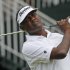 Vijay Singh, watches his tee shot on the 18th hole during the first round of the Greenbrier Classic PGA Golf tournament at the Greenbrier in White Sulphur Springs, W. Va., Thursday, July 5, 2012.  Singh finished 7-under-63. (AP Photo/Steve Helber)