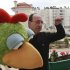 In this photo taken Thursday, Jan. 5, 2012, actor Rajai Sandouka, holds Kareem, the main character of Sharaa Simsim, the Palestinian version of Sesame Street, at the program's offices in West Bank city of Ramallah. The producers of the iconic children's program say they have been forced to put production for the 2012 season on hold because of a funding freeze by the U.S. Congress. Sharaa Simsim is one of many American-funded Palestinian programs suffering after Congress froze the transfer of nearly $200 million to the U.S. Agency for International Development in October. (AP Photo/Nasser Shiyoukhi)