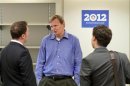 Campaign manager Messina speaks with the media at President Obama's new campaign headquarters in Chicago
