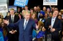 London Mayor Boris Johnson accompanied by The Conservative Party candidate for Mayor of London Zac Goldsmith and British PM David Cameron speaks at a campaign event for the London Mayoral election in London