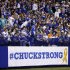 FILE - In this Nov. 4, 2012, file photo, fans sit behind a banner bearing the message "#ChuckStrong," which is in support of Indianapolis Colts head coach Chuck Pagano's battle with leukemia, during the second half of an NFL football game against the Miami Dolphins in Indianapolis. On Monday, Nov. 5, Dr. Larry Cripe, Pagano's physician, told The Associated Press that the illness which has sidelined Indianapolis' head coach for more than a month was in "complete remission." (AP Photo/Darron Cummings, File)
