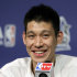 New York Knicks' Jeremy Lin appears for an availability before the NBA All-Star BBVA Rising Stars Challenge basketball game in Orlando, Fla., on Friday, Feb. 24, 2012. (AP Photo/Chris O'Meara)