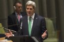 U.S. Secretary of State Kerry speaks during the Millennium Development Goals event at U.N. Headquarters in New York