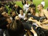 Real Madrid's coach Jose Mourinho (C) celebrates with his players