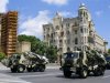 Azerbaijani military vehicles take part in a  parade through Baku in June