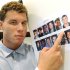 Los Angeles Clippers basketball player Blake Griffin points to his picture on an ID page of summer interns during the first day of his week-long internship at comedy video website Funny Or Die, Tuesday, Aug. 23, 2011, in Los Angeles. A fan of Funny Or Die and comedy in general, Blake will spend the week on tasks ranging from running office errands to helping out on productions. (AP Photo/Chris Pizzello)