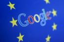 Google and European Union logos are seen in Sarajevo
