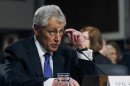 Former Sen. Chuck Hagel testifies before the Senate Armed Services Committee in Washington