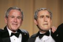 File - In this April 29, 2006 file photo, President George W. Bush, left, and Steve Bridges, a comedian and Bush impersonator pose during the White House Correspondents' Association's 92nd annual awards dinner in Washington. Comic impressionist Bridges, best known for impersonating former President George W. Bush, has died at home in Los Angeles. Bridges, 48, was found unresponsive by a housekeeper on Saturday. The coroner's office says it is being investigated as an apparently natural death but an autopsy will be conducted. (AP Photo/Haraz N. Ghanbari, File)