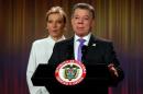 Colombia's President Juan Manuel Santos talks during a news conference at Narino Palace in Bogota