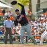 Atlanta Braves first baseman Freeman catches a pop fly hit by Baltimore Orioles' Wieters during the first inning of a spring training baseball game in Sarasota