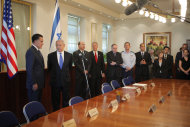 FILE - In this Sunday, July 29, 2012 file photo, Republican presidential candidate and former Massachusetts Gov. Mitt Romney, left, meets with Israel's Prime Minister Benjamin Netanyahu, second left, at his office in Jerusalem. It is a taboo for Israeli leaders to give even the slightest hint of favoritism in politics in the United States, Israel's closest ally. So some Israelis are squirming over a perception that Prime Minister Benjamin Netanyahu is siding with Republican Mitt Romney in the U.S. presidential race, in the belief he would take a harder line on archenemy Iran. That, some fear, is putting Israel's alliance with Washington at risk if Barack Obama wins. (AP   Photo/Charles

 Dharapak)