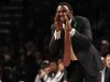 Brooklyn Nets head coach Avery Johnson shouts instructions to his players in the second quarter of their NBA basketball game against the Boston Celtics in New York