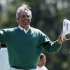 Fred Couples celebrates after finishing the second round the Masters golf tournament on the 18th hole Friday, April 6, 2012, in Augusta, Ga. (AP Photo/David J. Phillip)