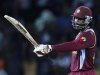 West Indies' Gayle celebrates after scoring a half century during their Twenty20 World Cup semi-final cricket match against Australia in Colombo
