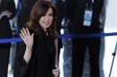 Argentine President Cristina Fernandez de Kirchner arrives at the inauguration ceremony of Latin American and Arab heads of states summit in Lima