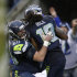 Seattle Seahawks' Sidney Rice (18) celebrates his touchdown with teammate Max Unger (60) during the second half of an NFL football game against the New York Jets, Sunday, Nov. 11, 2012, in Seattle. (AP Photo/Elaine Thompson)
