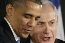 President Barack Obama and Israeli Prime Minister Benjamin Netanyahu huddle during their joint news conference in Jerusalem, Israel,Wednesday, March 20, 2013. (AP Photo/Pablo Martinez Monsivais)