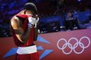 Herring of the U.S. reacts as he leaves the ring after losing to Kazakhstan's Yeleussinov in the Men's Light Welter (64kg) Round of 32 boxing match during the London 2012 Olympic Games