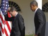 File photo of U.S. President Barack Obama walking off stage with Treasury Secretary Tim Geithner after speaking in the Rose Garden of the White House in Washington