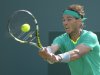 Rafael Nadal, of Spain, makes a return against Juan Martin del Potro, of Argentina, during their match at the BNP Paribas Open tennis tournament, Sunday, March 17, 2013, in Indian Wells, Calif. (AP Photo/Mark J. Terrill)